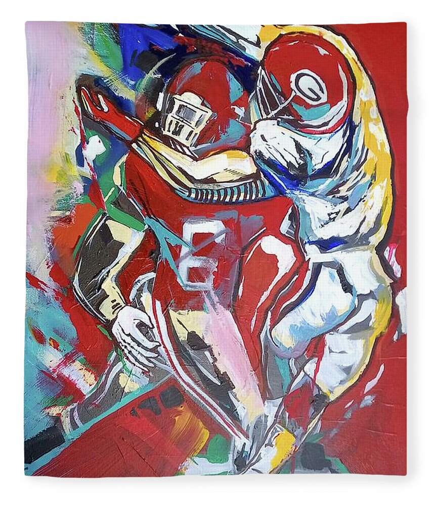 Champion Touchdown Fleece Blanket featuring the painting Champion Touchdown by John Gholson