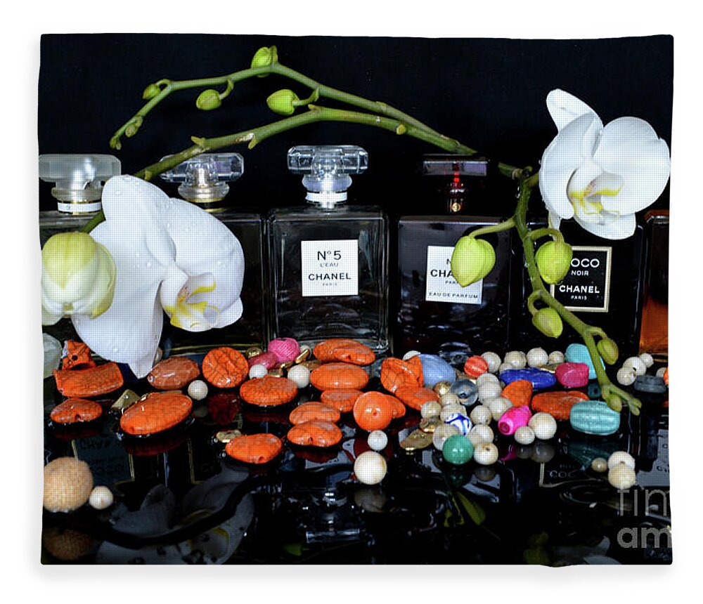 Chanel Perfumes and Orchids Fleece Blanket