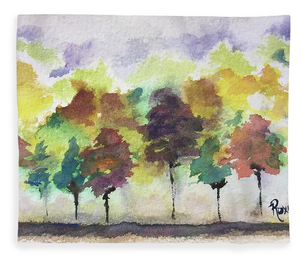 Trees Fleece Blanket featuring the painting Changing Season by Roxy Rich