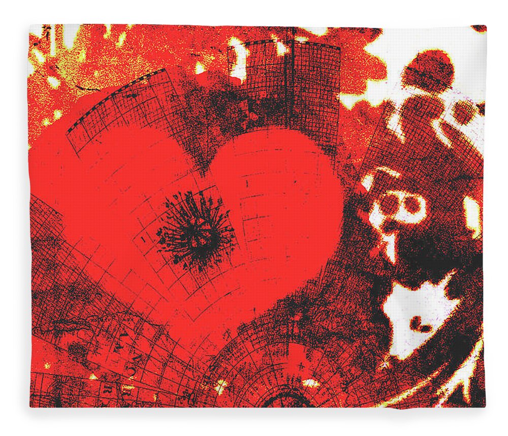 Heart Fleece Blanket featuring the mixed media Chaotic Heart by Moira Law