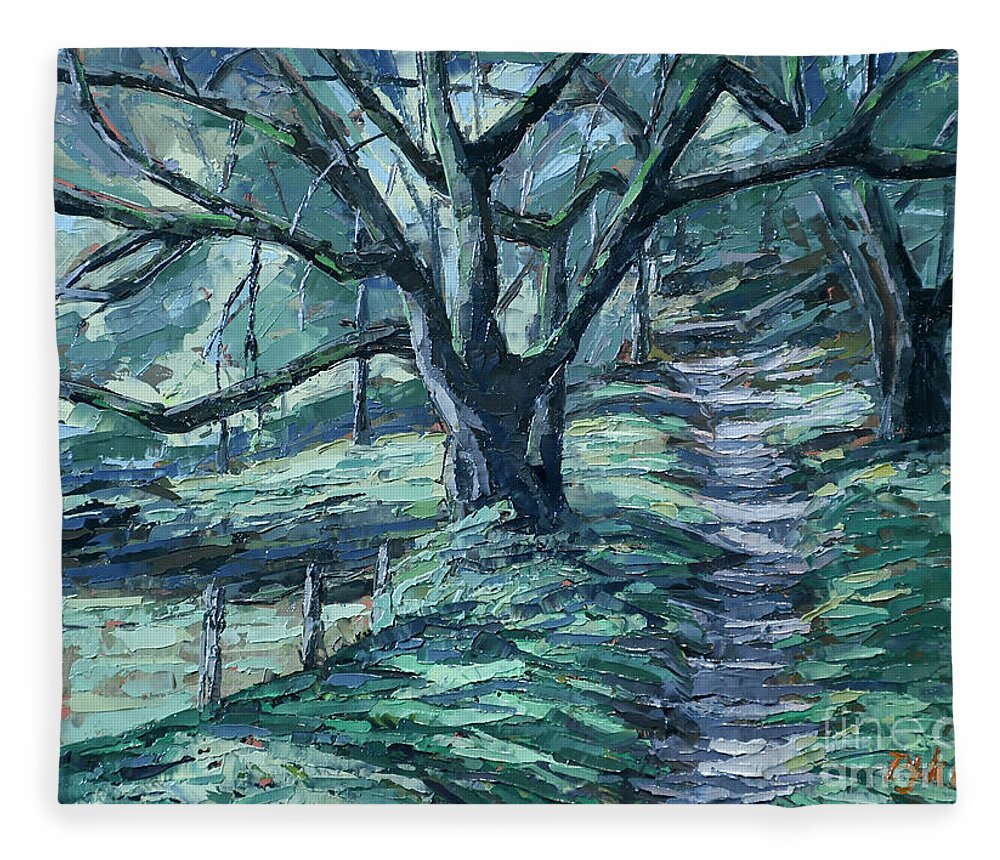 Ranch Fleece Blanket featuring the painting Chaparral Trail - Quail Hollow by PJ Kirk