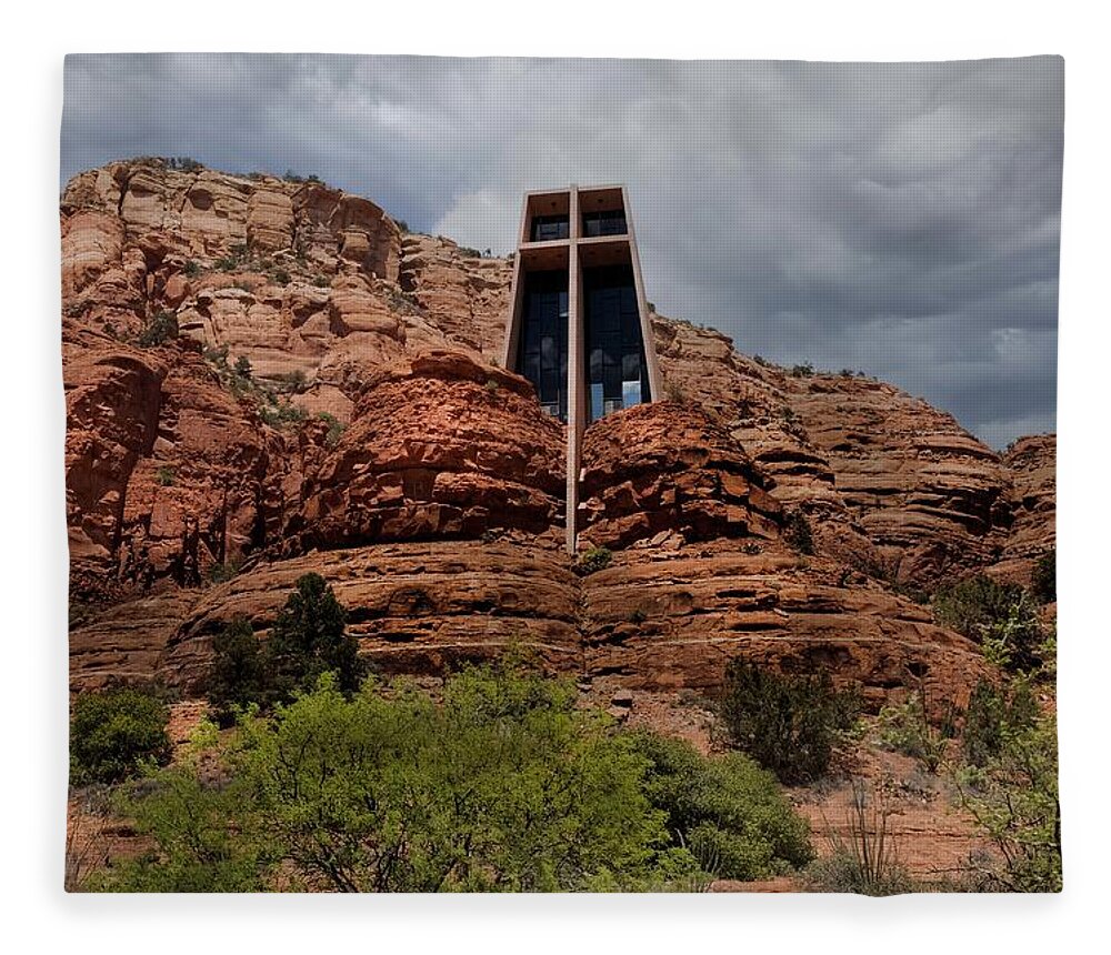 Chapel Fleece Blanket featuring the photograph Chapel in the Red Rocks by Laura Putman