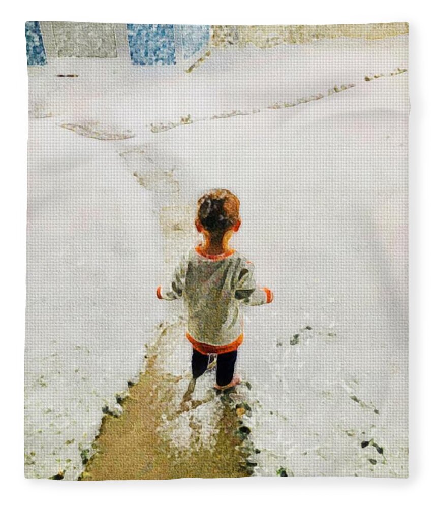 Child Playing In The Snow Fleece Blanket featuring the digital art Charlee's first snowfall by Steve Glines
