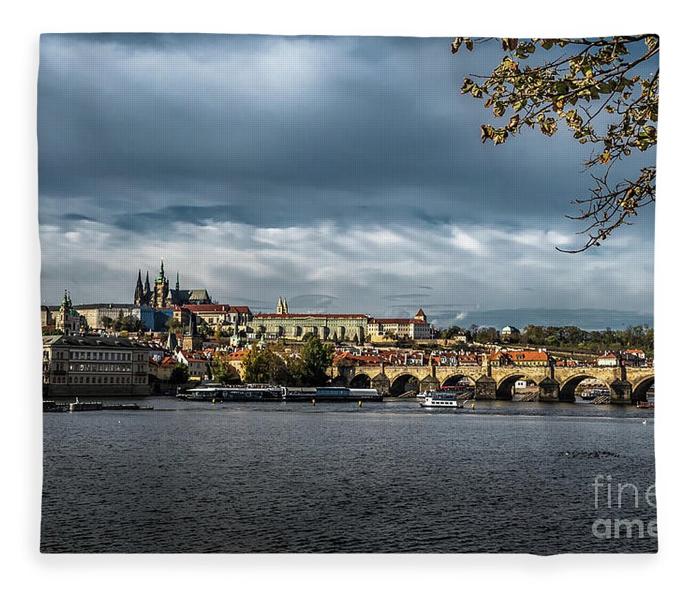 Prague Fleece Blanket featuring the photograph Charles Bridge Over Moldova River And Hradcany Castle In Prague In The Czech Republic by Andreas Berthold