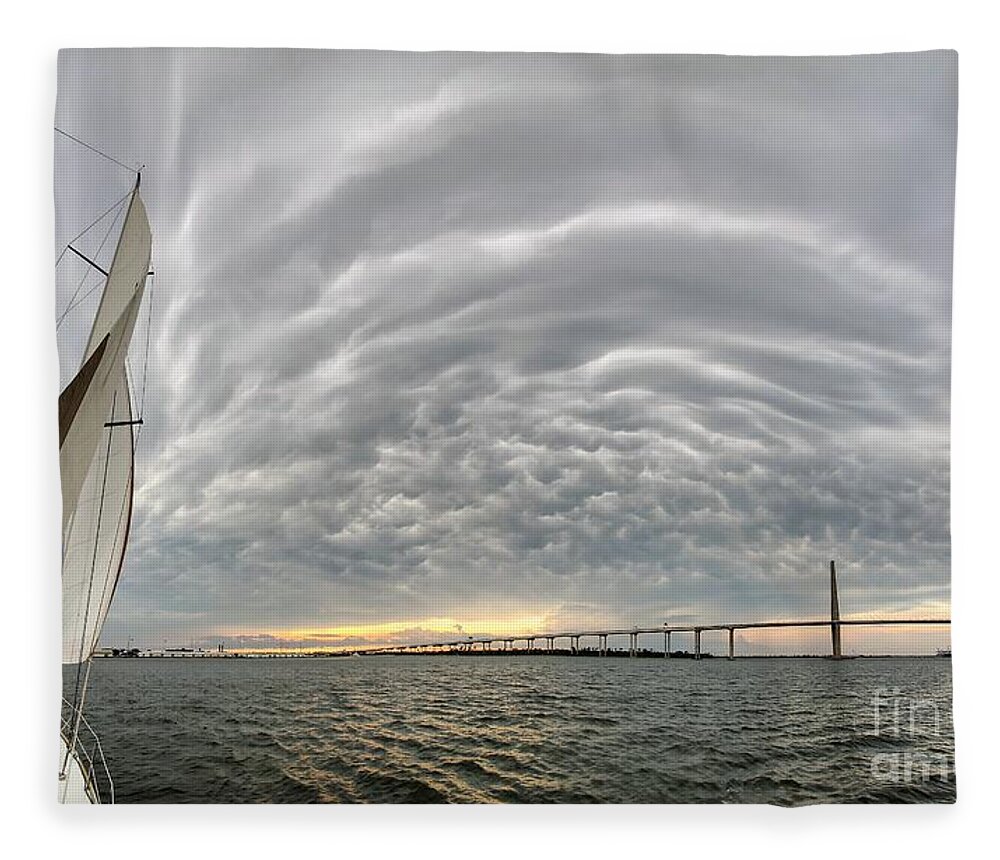 Charleston Storm Clouds Fleece Blanket featuring the photograph Charleston Storm Clouds, Sailing, Ravanel Bridge by Dustin K Ryan