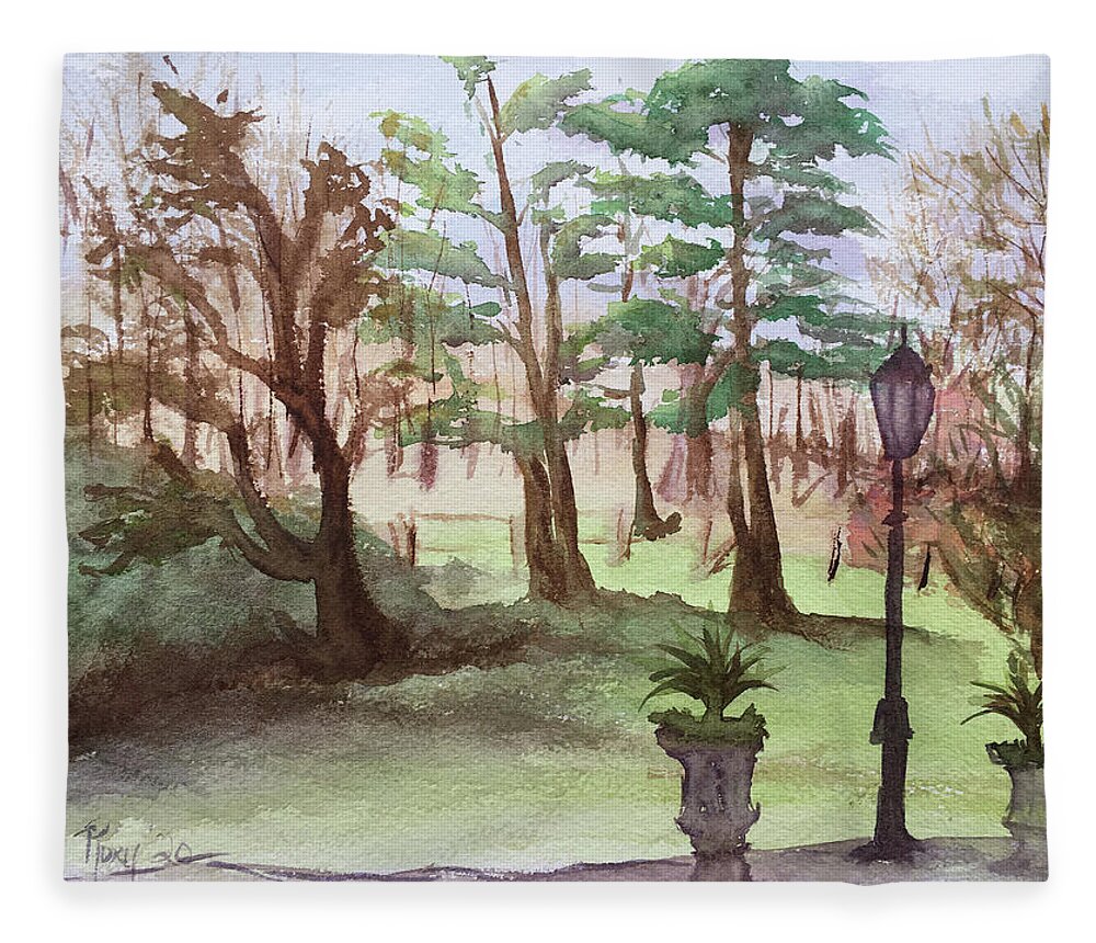 Landscape Fleece Blanket featuring the painting Stanhill Court in Charlwood by Roxy Rich