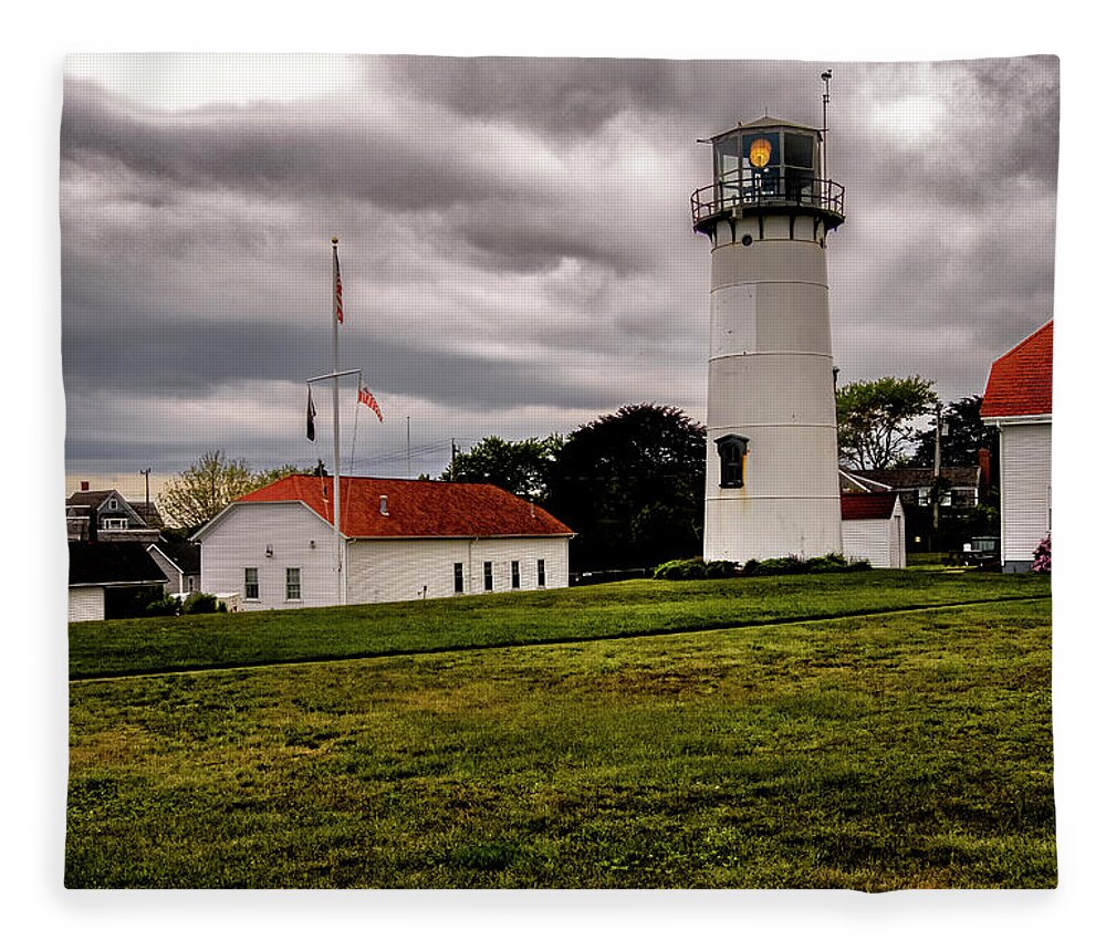 Orange Massachusetts Fleece Blanket featuring the photograph Chatham Coast Guard Station by Tom Singleton