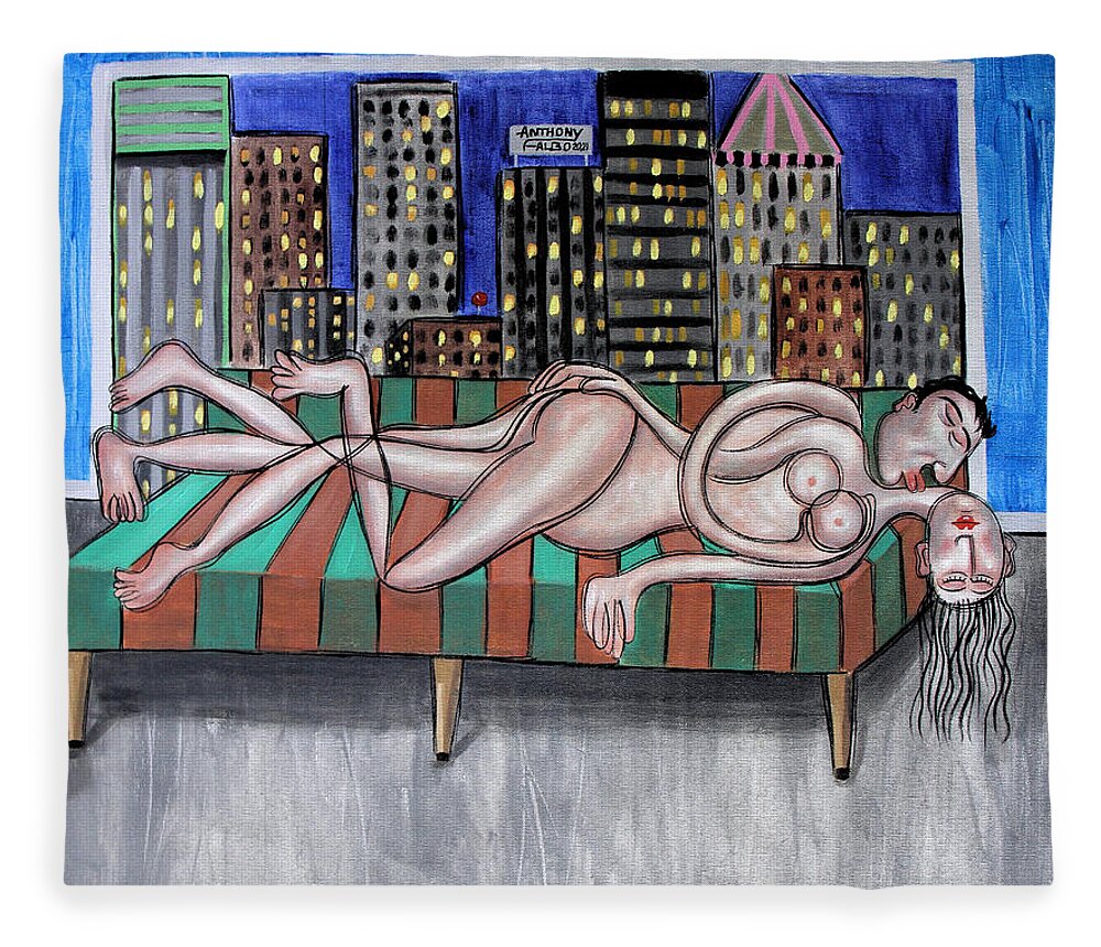 Nude Fleece Blanket featuring the painting Cheap Room With A View by Anthony Falbo