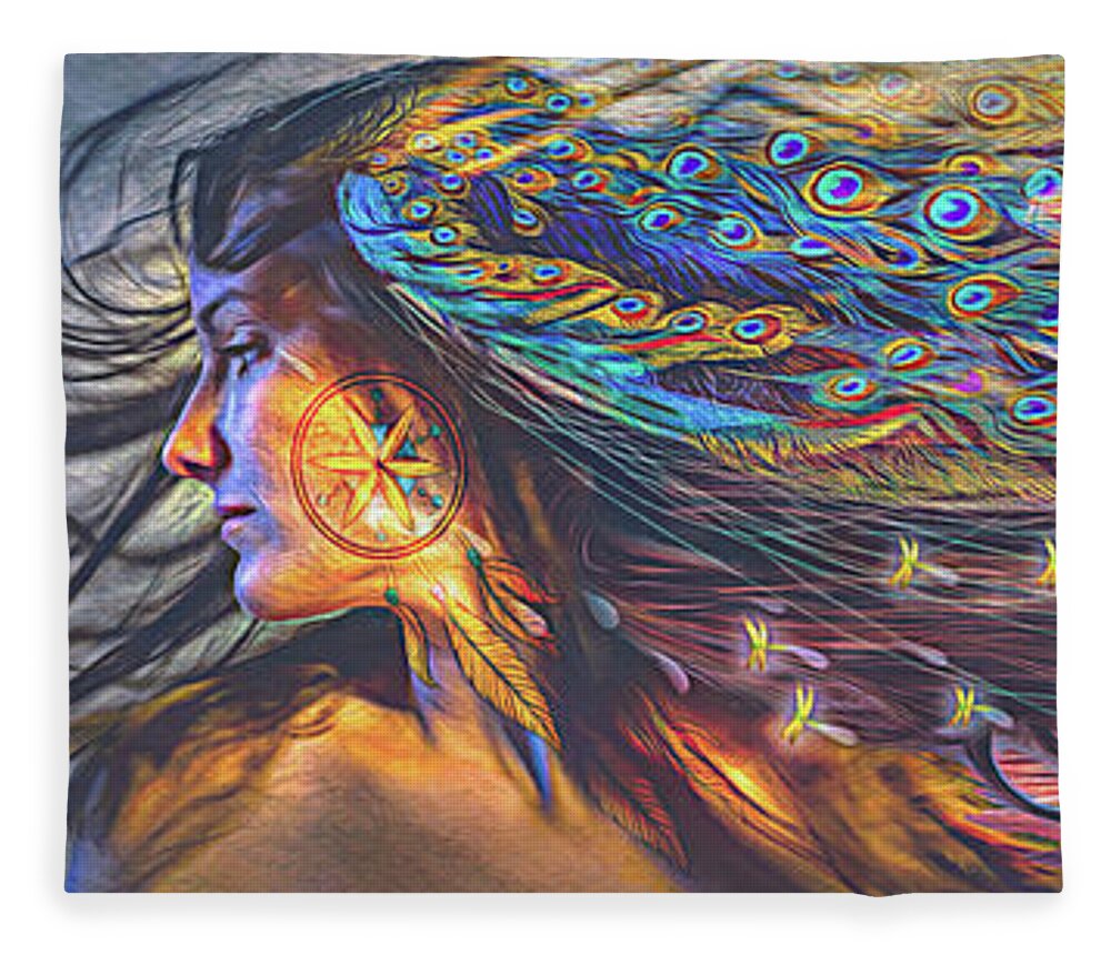 Bird Fleece Blanket featuring the digital art Cherokee Tears Become Fireflies Watercolor Painting by Debra and Dave Vanderlaan