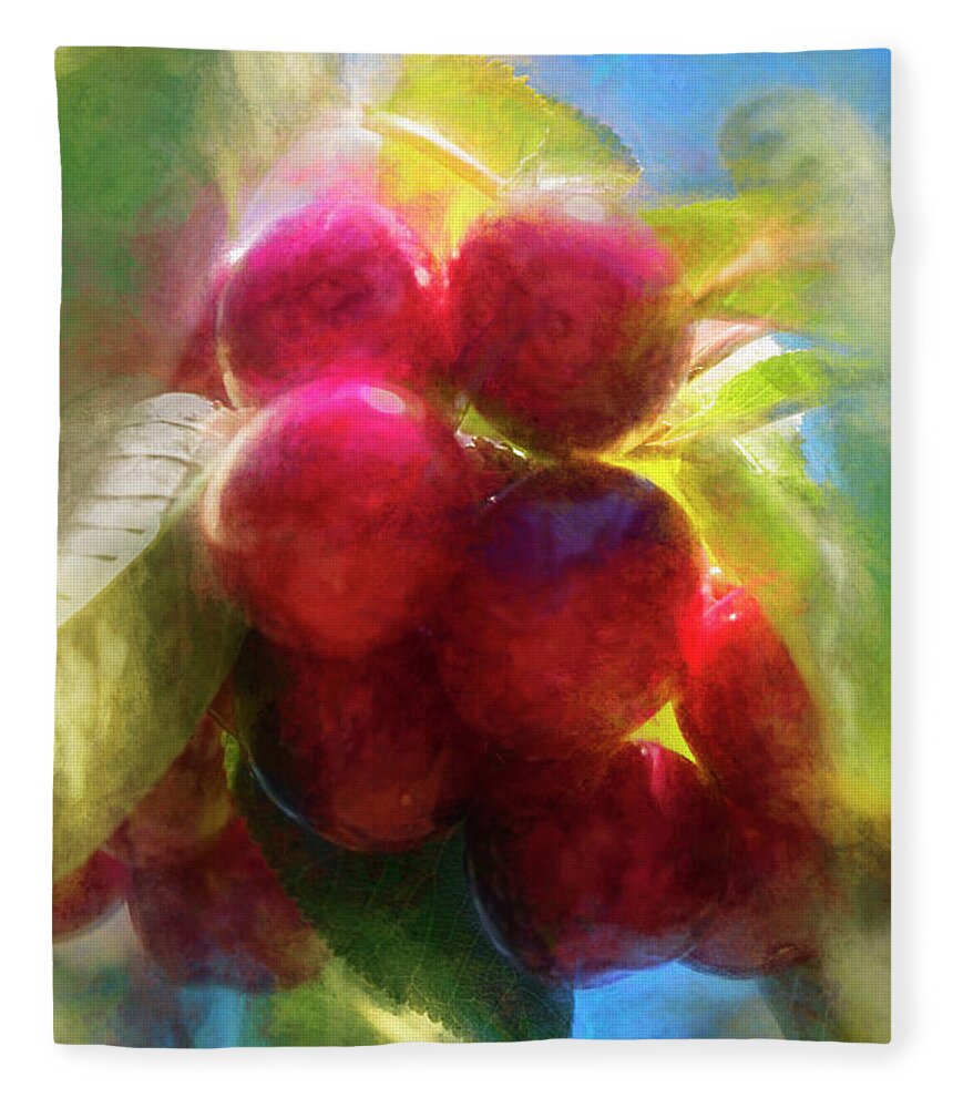 Cherries Fleece Blanket featuring the photograph Cherries by Elaine Teague