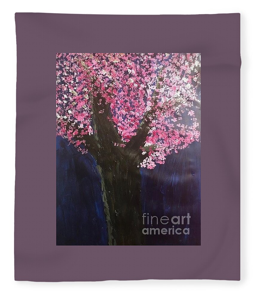 Cherry Blossoms Joy Colour Life Tree Renewal Friendship Fleece Blanket featuring the painting Cherry Blossoms by Nina Jatania