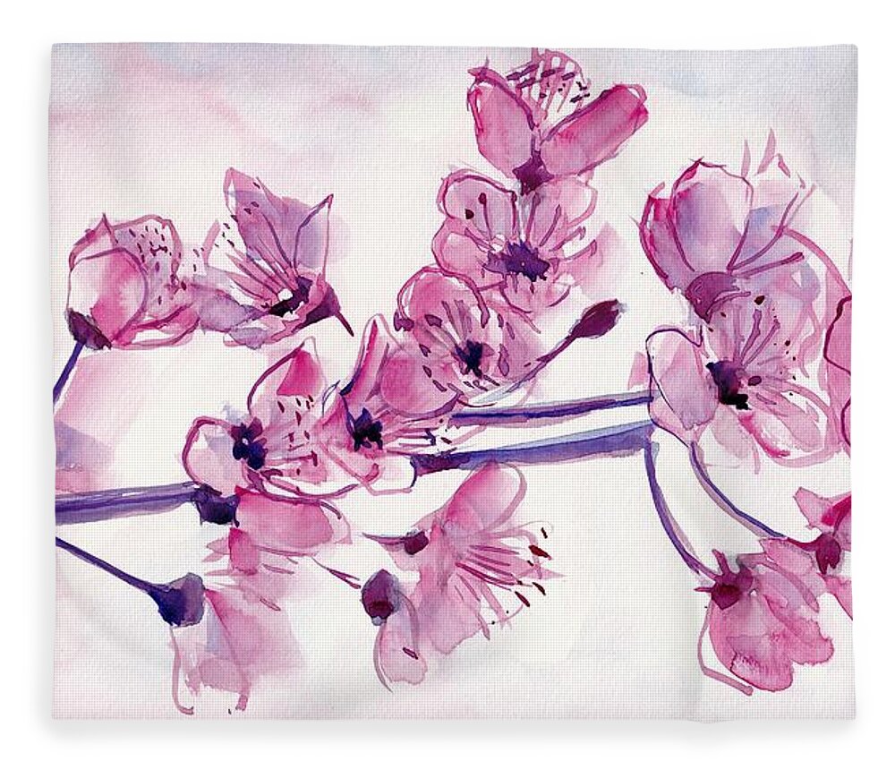 Cherry Fleece Blanket featuring the painting Cherry Flowers by George Cret