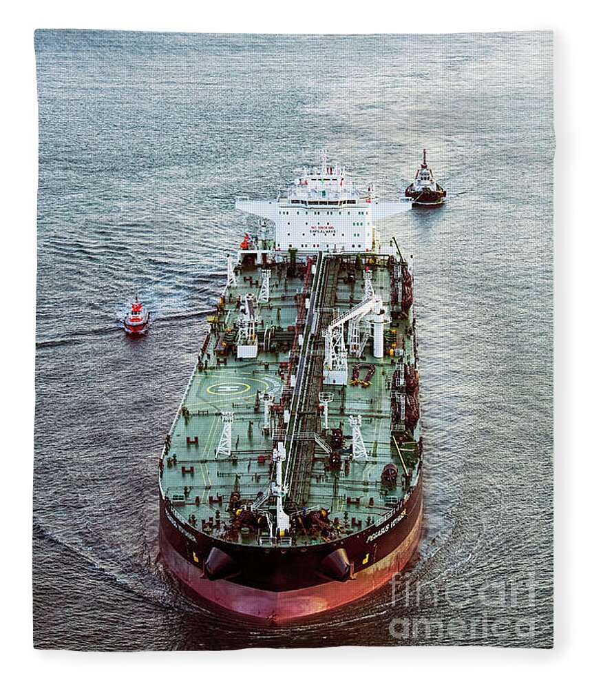 Chevron Fleece Blanket featuring the photograph Chevron Pegasus Voyager Oil Tanker Aerial View by David Oppenheimer