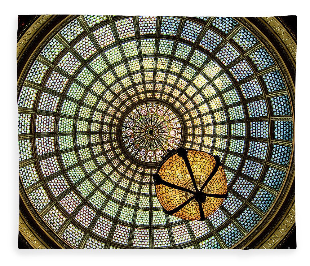 Art Fleece Blanket featuring the photograph Chicago Cultural Center Dome Square by David Levin