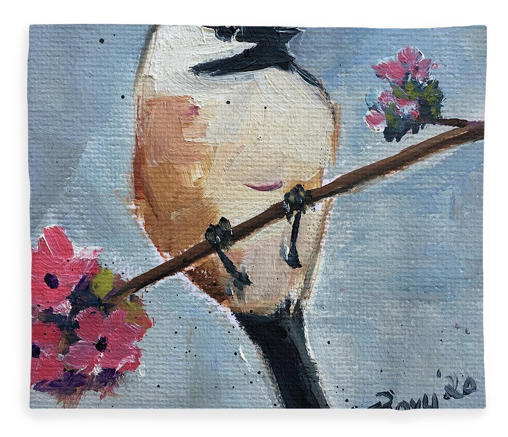 Chickadee Fleece Blanket featuring the painting Chickadee 3 by Roxy Rich