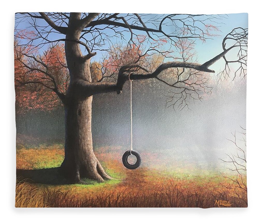 Tree Fleece Blanket featuring the painting Childhood Memories by Marlene Little