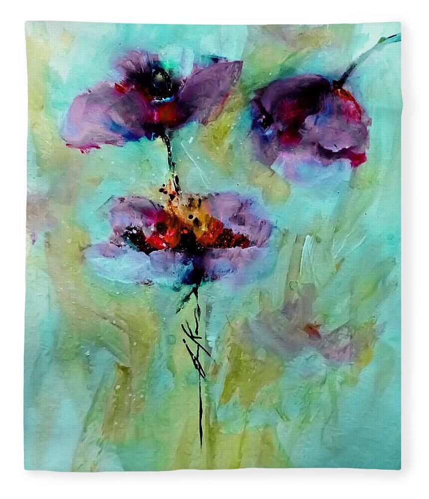 Watercolor Fleece Blanket featuring the painting Chilly Floral Abstract Watercolor by Lisa Kaiser