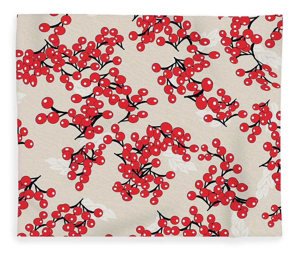 Graphic Fleece Blanket featuring the digital art Chinese Red Berries by Sand And Chi
