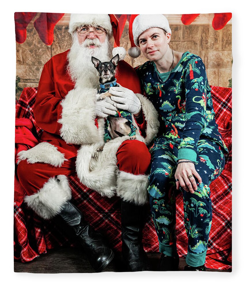 Chloe Fleece Blanket featuring the photograph Chloe with Santa 3 by Christopher Holmes