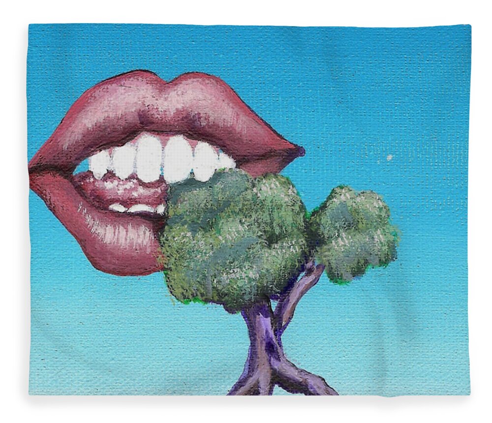 Mouth Fleece Blanket featuring the painting Chomp by Vicki Noble