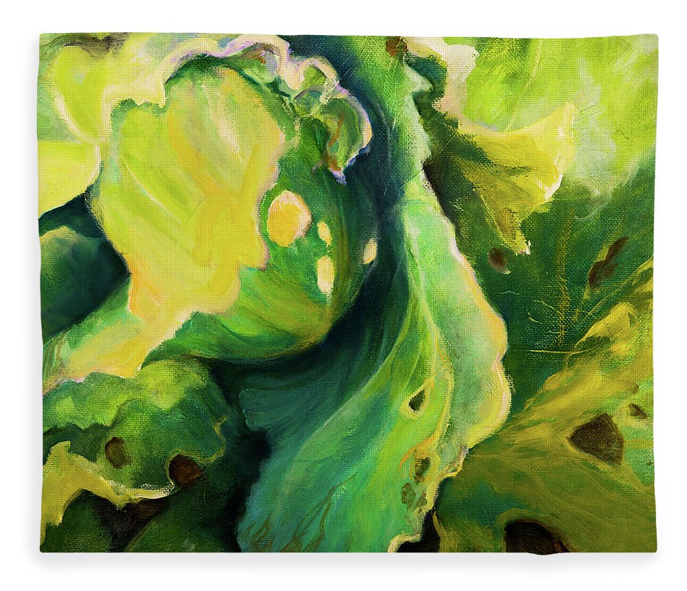 Green Fleece Blanket featuring the painting Chou Chou Vert by Carol Klingel