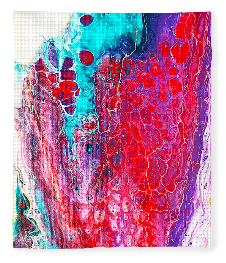 Abstract Fleece Blanket featuring the painting Coral Cheers by Christine Bolden