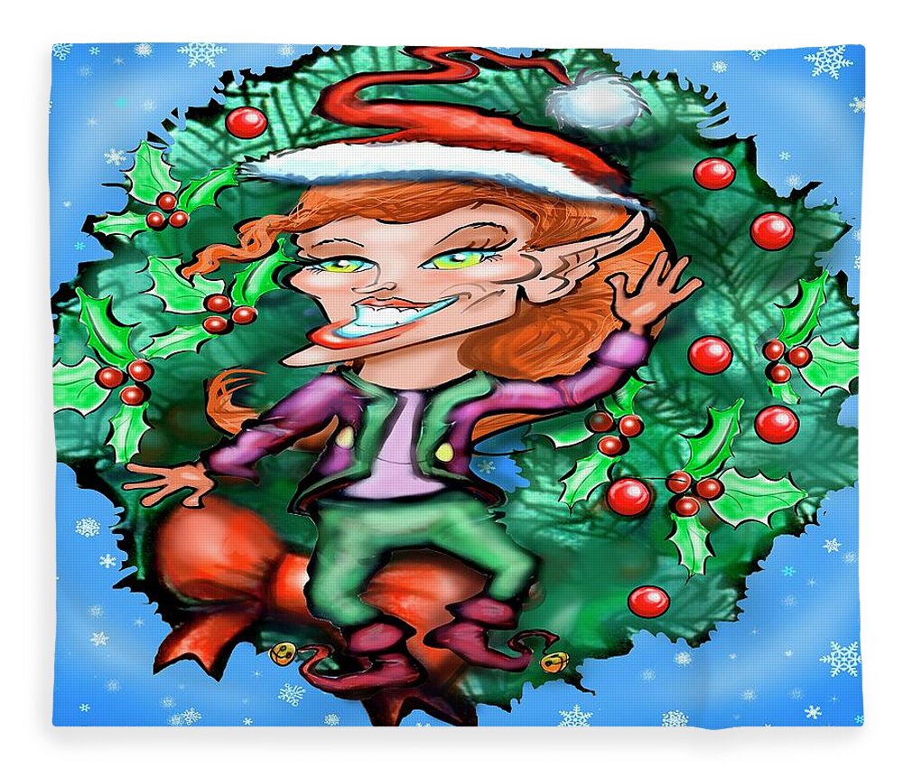Christmas Fleece Blanket featuring the digital art Christmas Elf with Wreath by Kevin Middleton