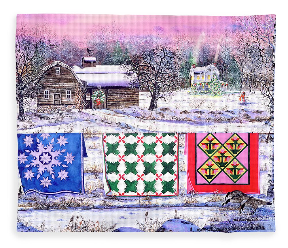 Christmas Fleece Blanket featuring the painting Christmas Eve Quilts by Diane Phalen