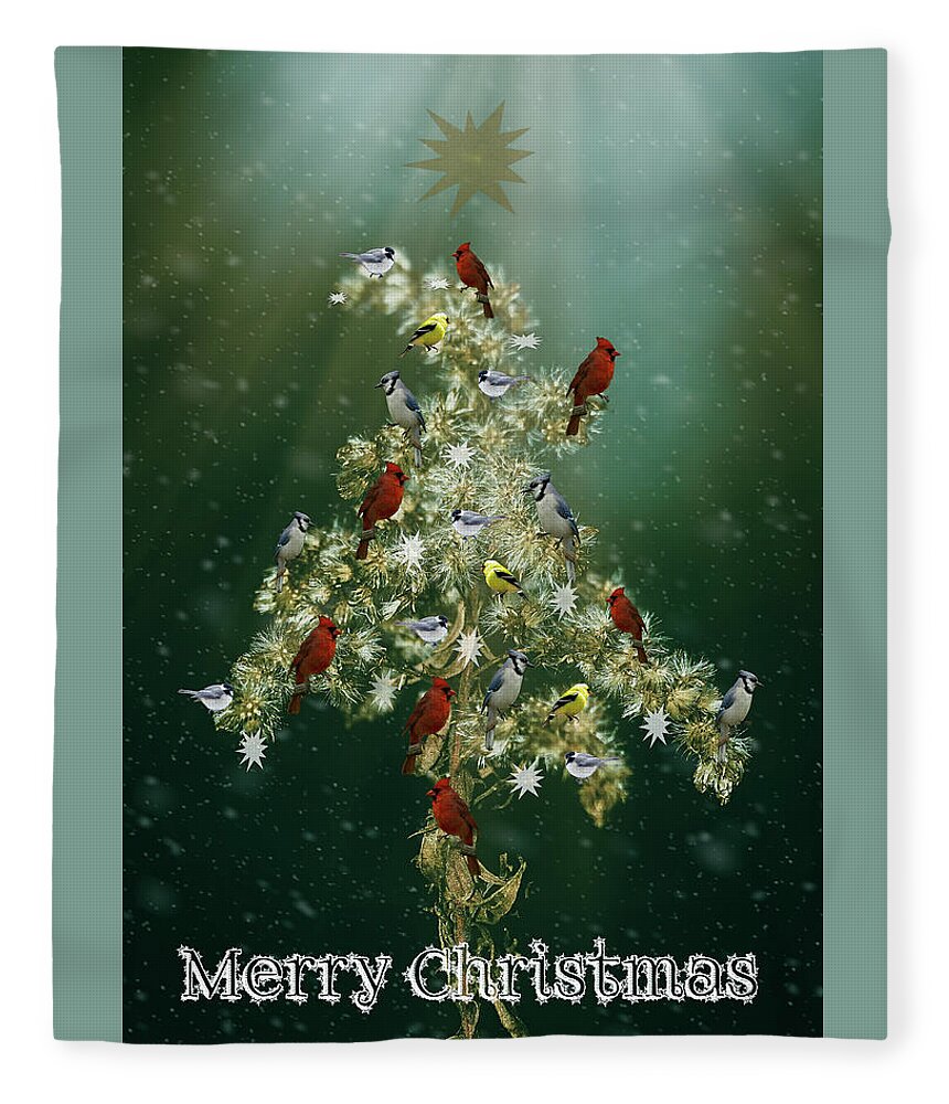 Christmas Fleece Blanket featuring the photograph Christmas Goldenrod and Songbirds Greeting Card by Carol Senske