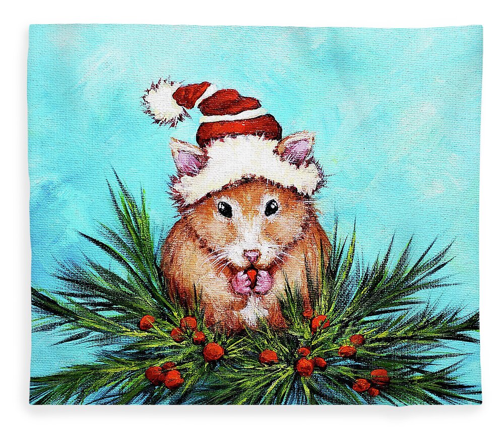 Mouse Fleece Blanket featuring the painting Christmas Mouse by Zan Savage