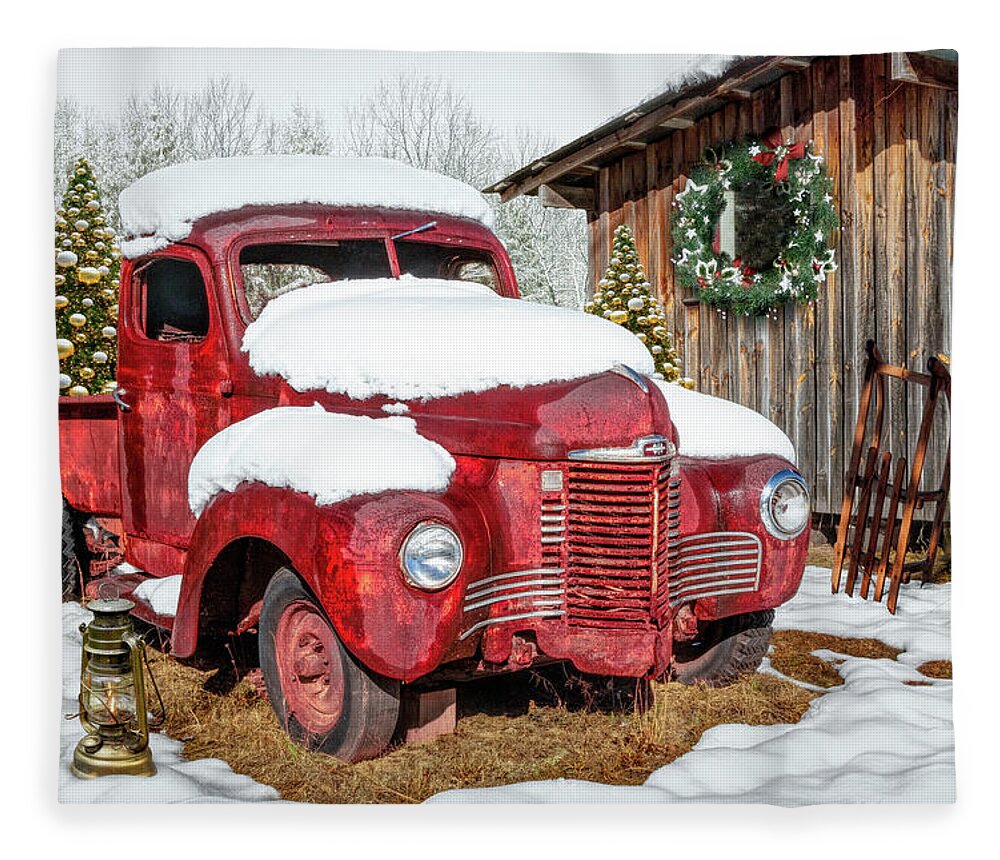 Truck Fleece Blanket featuring the photograph Christmas Rust in the Snow by Debra and Dave Vanderlaan