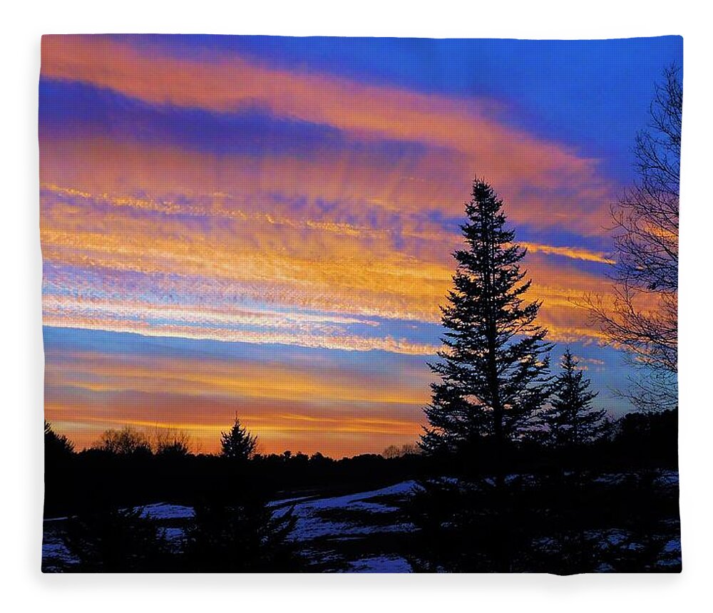 - Christmas Sunset - Lee Nh Fleece Blanket featuring the photograph - Christmas Sunset - Lee NH by THERESA Nye