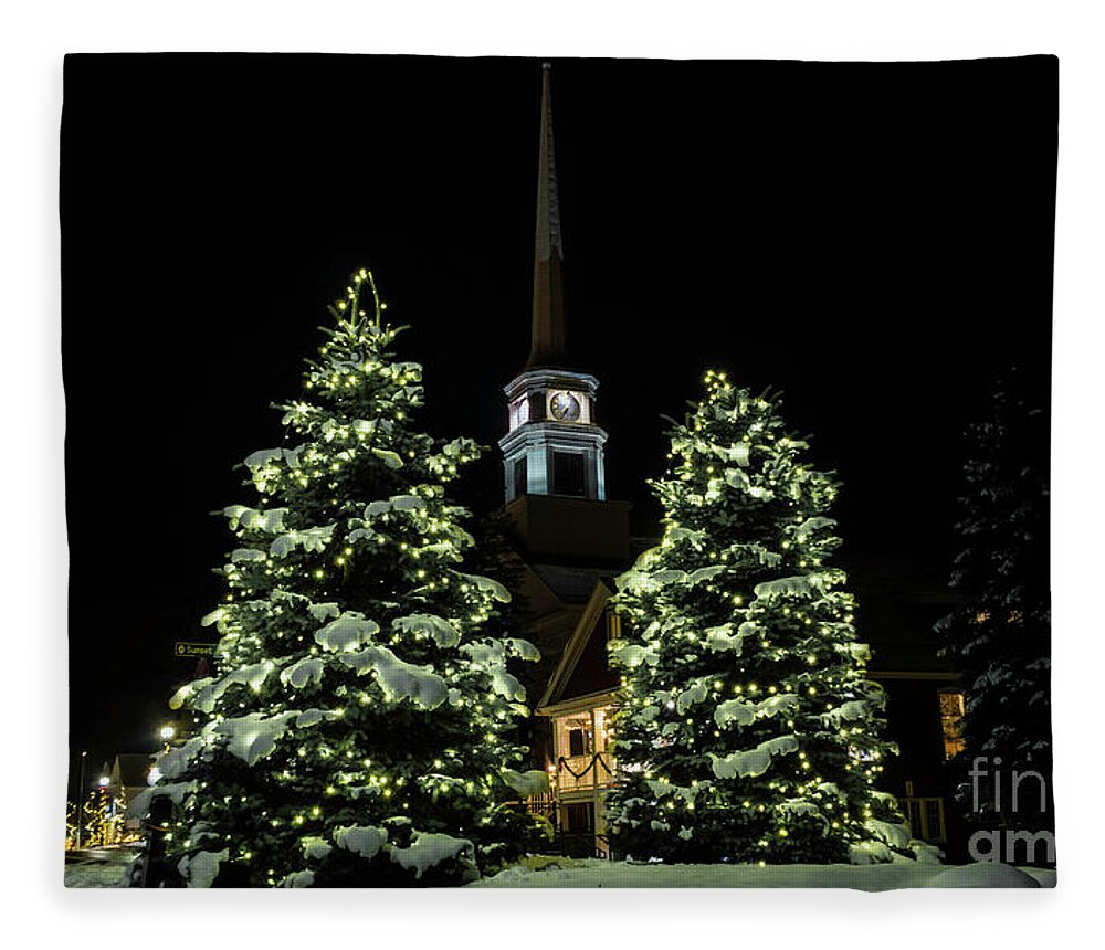 Vermont Fleece Blanket featuring the photograph Christmas time in picturesque Stowe Vermont. by Scenic Vermont Photography