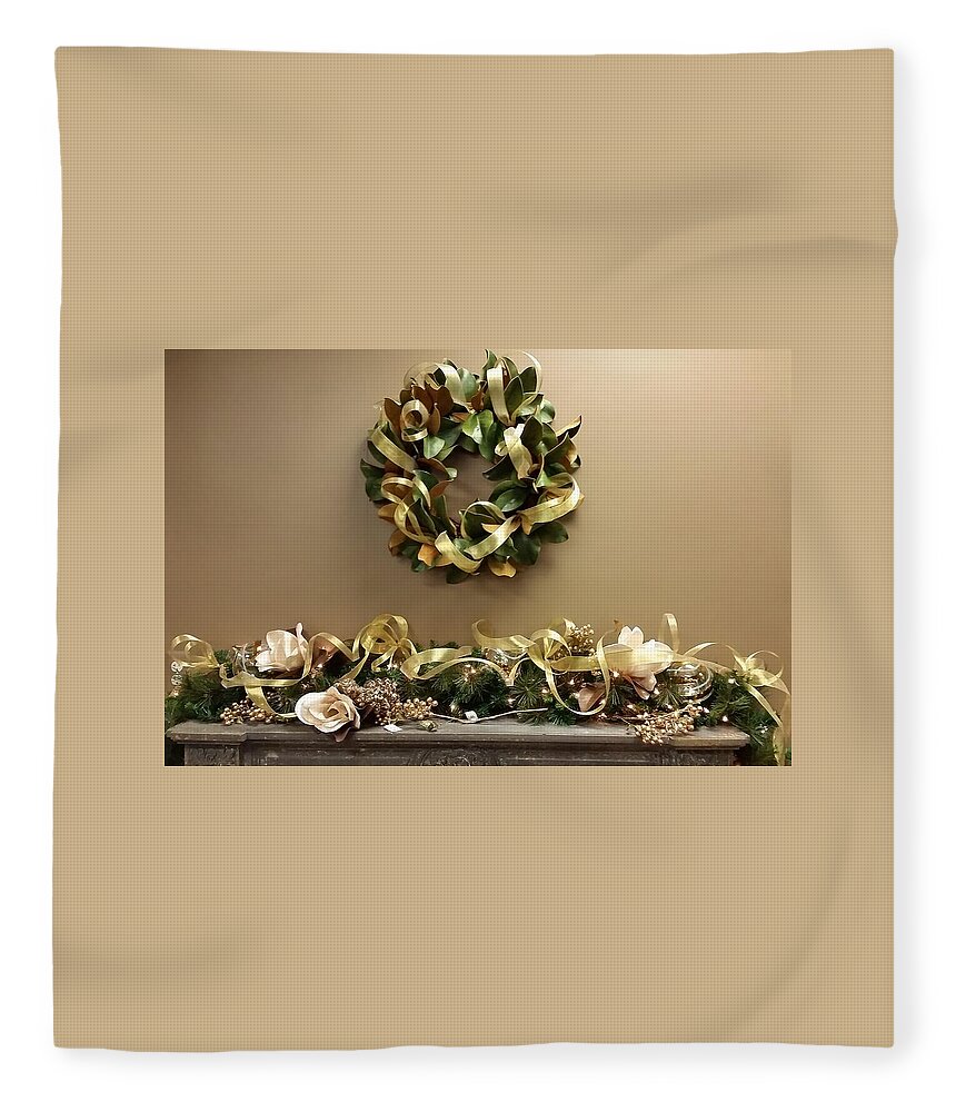 Wreath Fleece Blanket featuring the photograph Christmas Wreath and Swag by Nancy Ayanna Wyatt