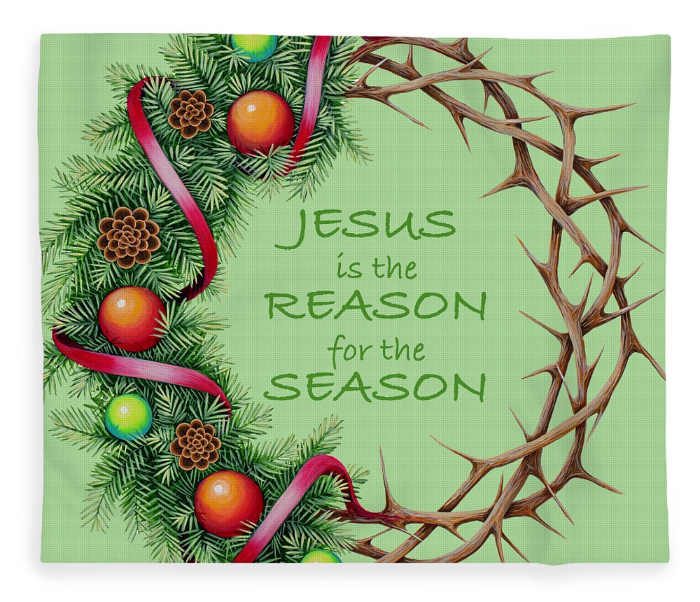 Christmas Fleece Blanket featuring the painting Christmas wreath Jesus by Tish Wynne