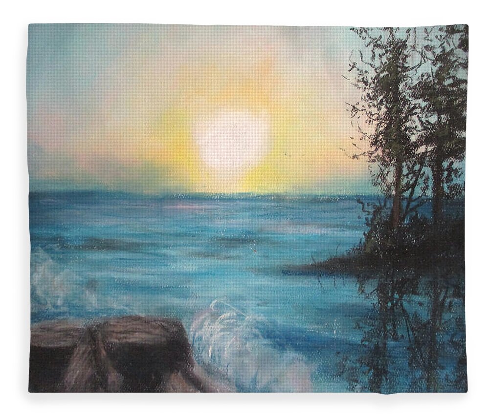 Sunset Fleece Blanket featuring the painting Chromatic Sea by Jen Shearer