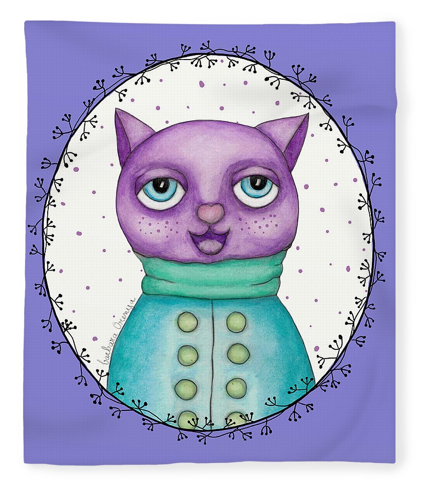Illustration Fleece Blanket featuring the mixed media Chubby Cat by Barbara Orenya