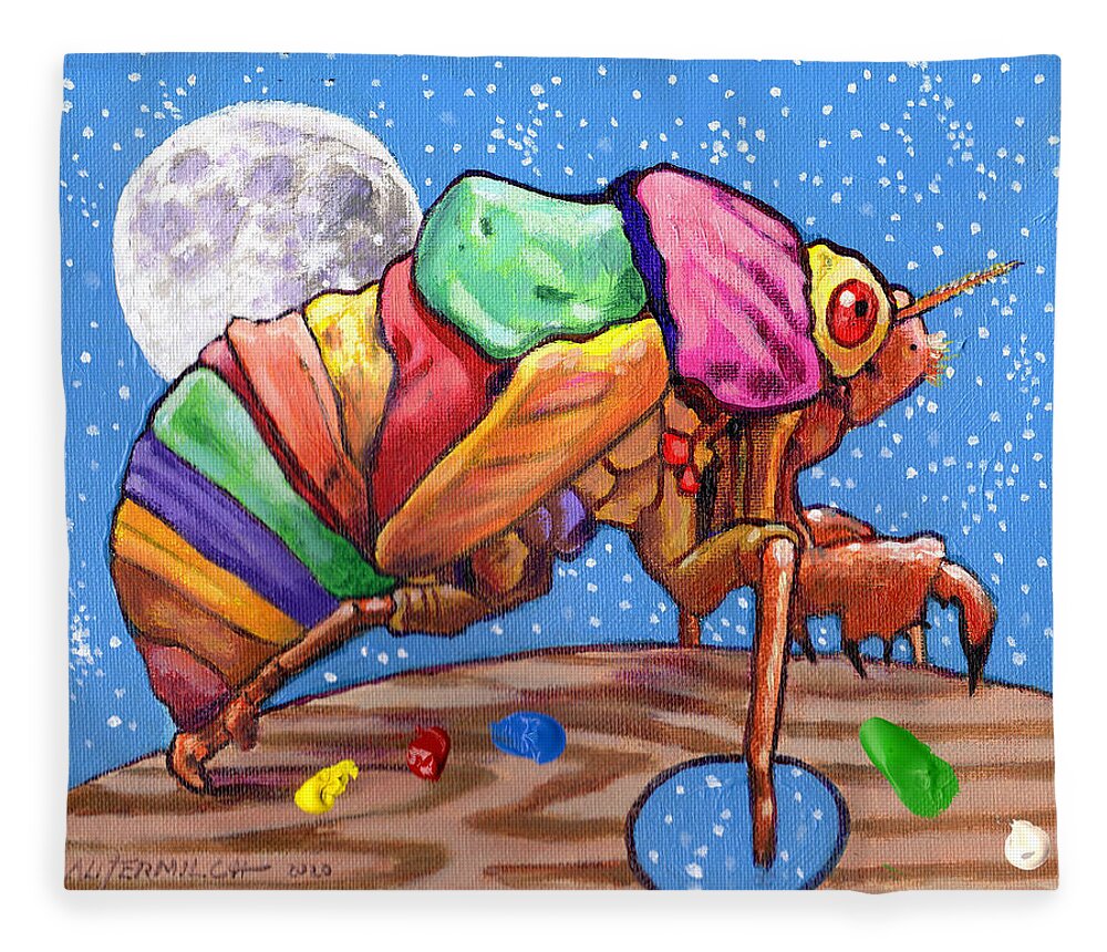 Cicadas Fleece Blanket featuring the painting Cicadas Shell Palette by John Lautermilch