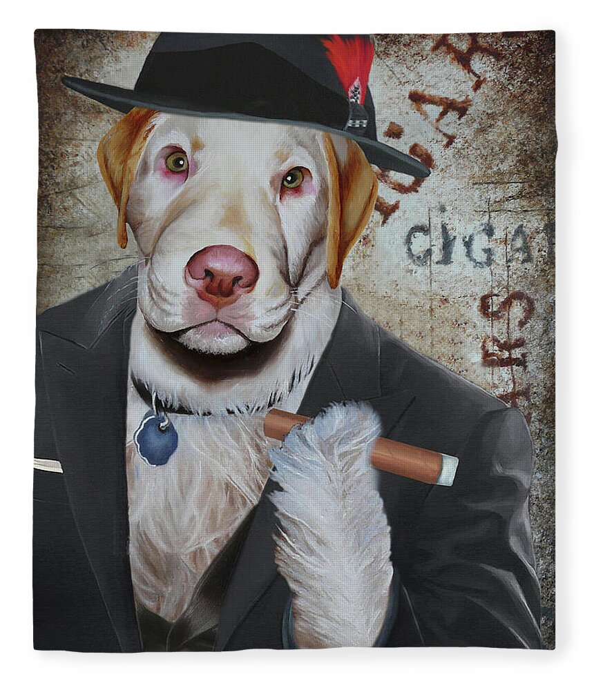 Cigar Dog Fleece Blanket featuring the painting Cigar Dallas Dog by Vic Ritchey