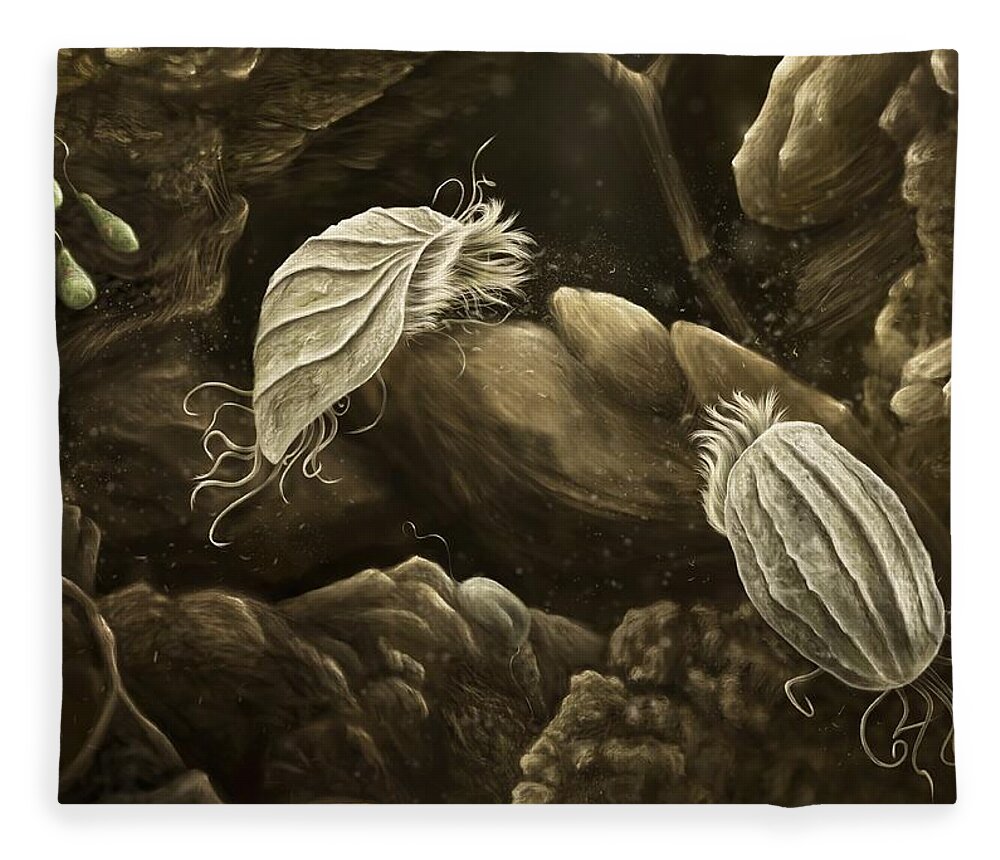 Protozoa Fleece Blanket featuring the digital art Ciliates by Katelyn Solbakk