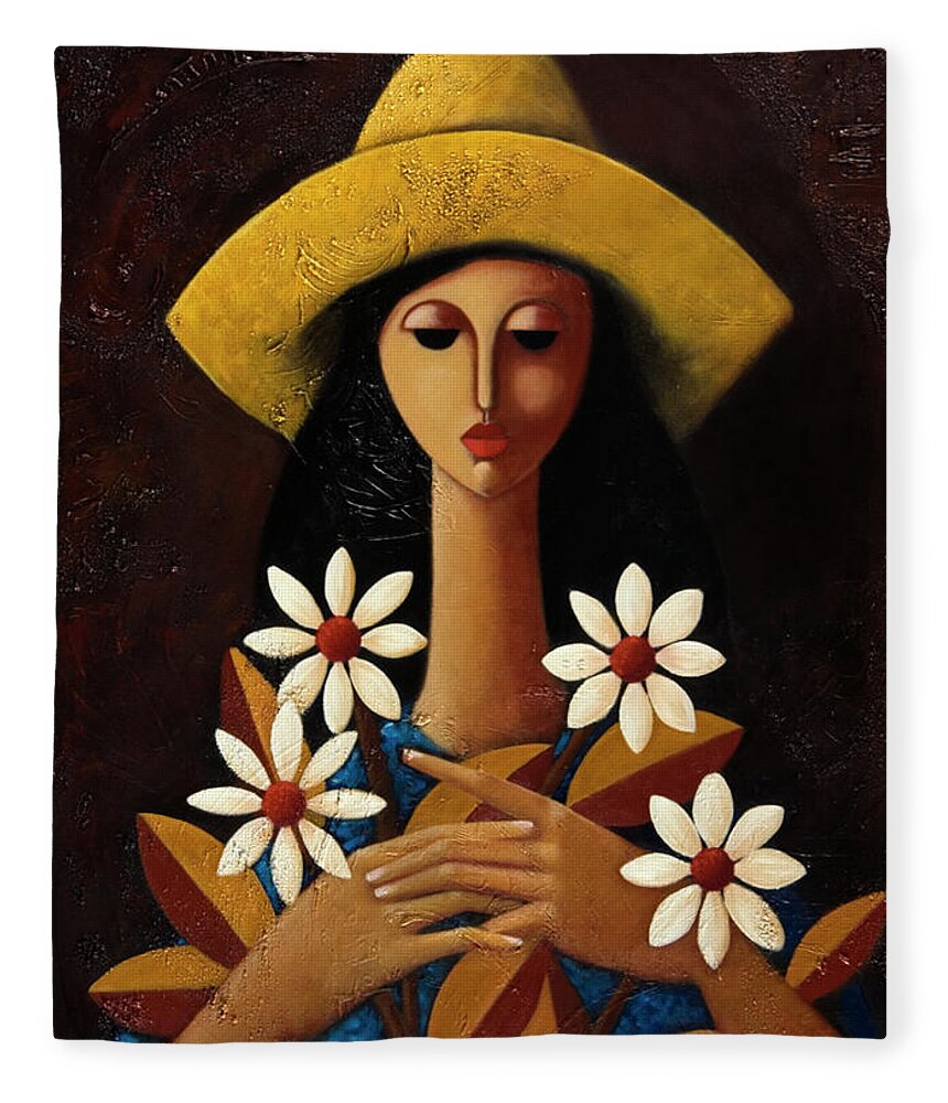 Puerto Rico Fleece Blanket featuring the painting Cinco Margaritas by Oscar Ortiz