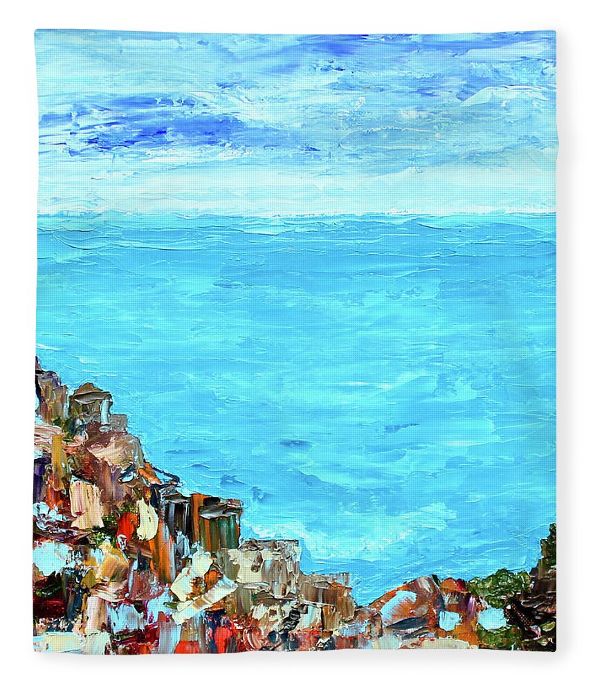 Landscape Fleece Blanket featuring the painting Cinque Terre 2 by Teresa Moerer