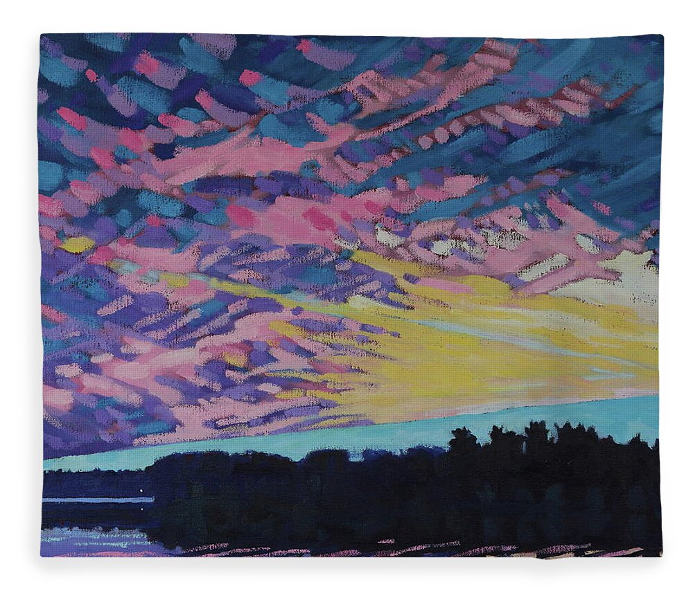 2655 Fleece Blanket featuring the painting Cirrus Sunset in the May Singleton Sanctuary by Phil Chadwick
