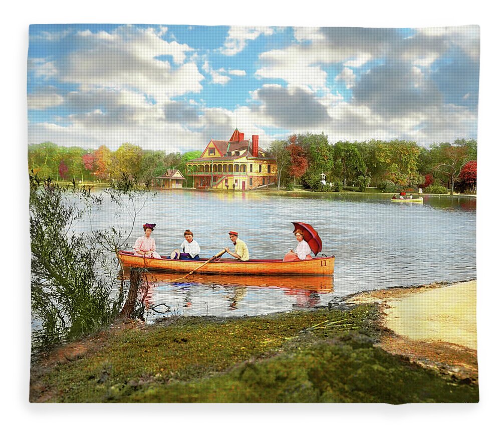 Chicago Fleece Blanket featuring the photograph City - Chicago, IL - Boating at Garfield Park 1907 by Mike Savad