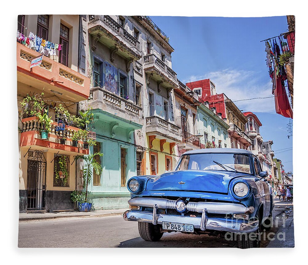 Classic Fleece Blanket featuring the photograph Classic car in Havana, Cuba by Delphimages Photo Creations