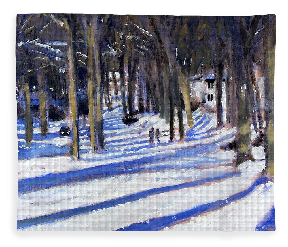 Snowy Day Fleece Blanket featuring the painting Clear and Cold by David Zimmerman