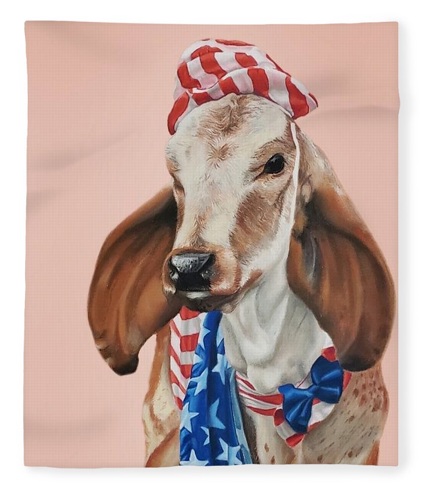 Cow Art Fleece Blanket featuring the painting Clifford in pink by Alexis King-Glandon