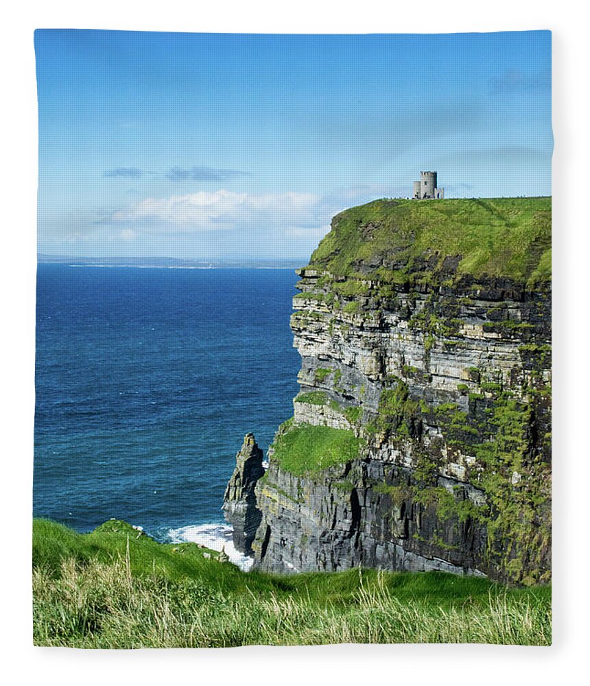 Cliffs Of Moher Fleece Blanket featuring the photograph Cliffs of Moher Castle Ireland by Lisa Blake