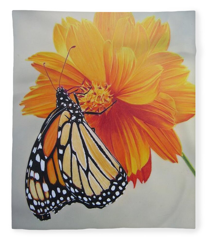 Monarch Fleece Blanket featuring the drawing Climb Every Flower by Kelly Speros