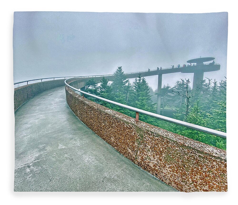 Clingman's Dome Fleece Blanket featuring the photograph Clingman's Dome Tower in the clouds by Monika Salvan